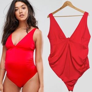 ASOS Maternity Twist Knot V Neck Ruched Adjustable One Piece Bathing Swimsuit 16